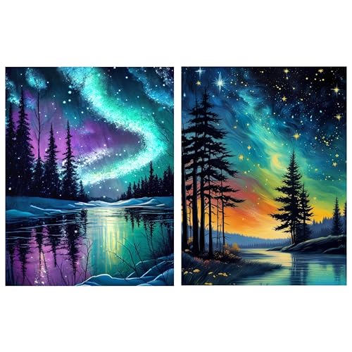 Hongyrjy 2 Stück Diamond Painting Erwachsene-Starry Sky Diamant Painting Bilder,5D Diamend Painting Aurora Bilder als für Geschenk Zuhause Wanddekoration 12x16inch von Hongyrjy