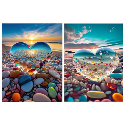 Hongyrjy 2 Stück Diamond Painting Erwachsene-Strand Diamant Painting Bilder,5D Diamend Painting Love Stones Bilder als für Geschenk Zuhause Wanddekoration 12x16inch von Hongyrjy