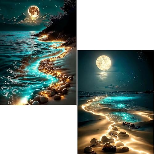 Hongyrjy 2 Stück Diamond Painting Erwachsene-Strand Diamant Painting Bilder,5D Diamend Painting Mondschein Bilder als für Geschenk Zuhause Wanddekoration 12x16inch Hongyrjy 2 Stück Diamond Painting Erwachsene-Strand Diamant Painting Bilder,5D Diamend Painting Mondschein Bilder als für Geschenk Zuhause Wanddekoration 12x16inch von Hongyrjy
