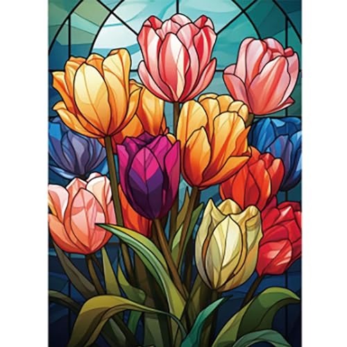 Hongyrjy Blumen Diamond Painting Erwachsene Bilder-Blumen Diamant Painting Bilder,Stained Glass Flowers 5D Daiments Painting als für Geschenk Zuhause Wanddekoration 12x16inch von Hongyrjy