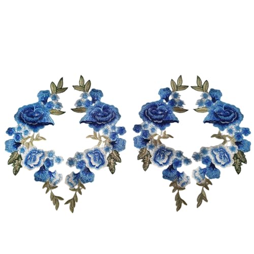 Blaue Rose Stickerei Patch, Rose Blume bestickt Blau Bügelbilder für Jeans Kleidung Kleidung Pailletten DIY Abzeichen Paste Nähen Applikation Patches für Jacken Rucksäcke (2 Paar) von Honkenda