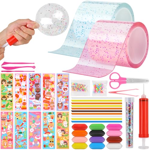 Nano Tape Bubbles Set 40 Stück, 2 Rollen(5cmx1m)Nano Doppelseitiges Klebeband Set für Blow Bubbles, DIY Bubble Tape Nano Klebeband für kreative Blasen, Stressabbau Bastelspaß mit Reichhaltiges Zubehör von Honosen