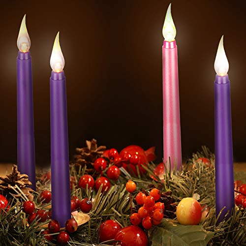 4 Stück LED flammenlose Adventskerzen Set lila und rosa Advent Stabkerzen für Weihnachten Advent Rituale, Casting Chimes, Zaubersprüche von Honoson