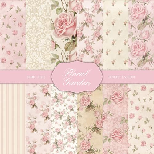 Honoson 30 Blatt 30,5 x 30,5 cm Boho/Blumenmuster Papier Scrapbook Handwerk Scrapbook doppelseitig niedlich Vintage Junk Journal Dekorative DIY Kunst Handwerk Karte Fotoalbum 160 g/m² (Floral) von Honoson
