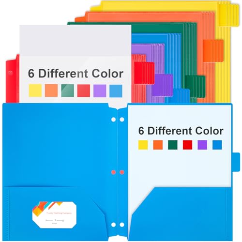 Honoson 30 Stück 2 Taschen-Ordner mit transparenter Vordertasche, 3-fach gelocht, Kunststoff-Ordner für 3-Ringbuch, 1/6 geschnittene Reiter für Büro, Klassenzimmer (helle Farben) von Honoson
