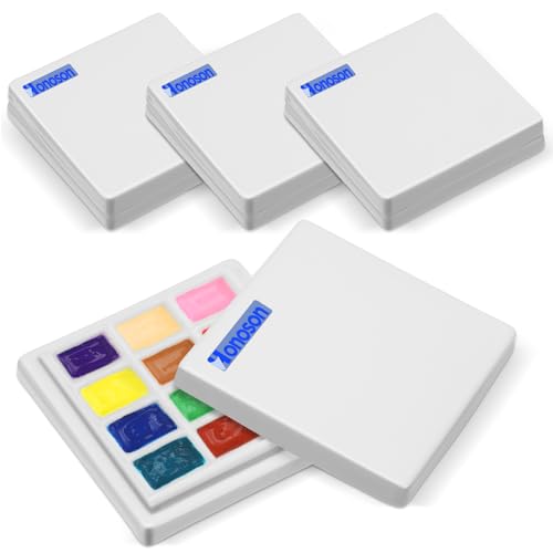 Honoson 4 Stück reinweiße Keramik-Palette mit Abdeckungen, Porzellan-Palette mit 12 tiefen Farbmulden für Aquarell, Gouache, Farbmischung, Malerei, Aquarellfarben, Künstler, Profis, Studenten Honoson 4 Stück reinweiße Keramik-Palette mit Abdeckungen, Porzellan-Palette mit 12 tiefen Farbmulden für Aquarell, Gouache, Farbmischung, Malerei, Aquarellfarben, Künstler, Profis, Studenten von Honoson