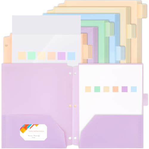 Honoson 60 Stück 2 Taschen-Ordner mit transparenter Vordertasche, 3-fach gelocht, Kunststoff-Ordner für 3-Ringbuch, 1/6 geschnittene Reiter für Büro, Klassenzimmer (Macaron-Farben) von Honoson