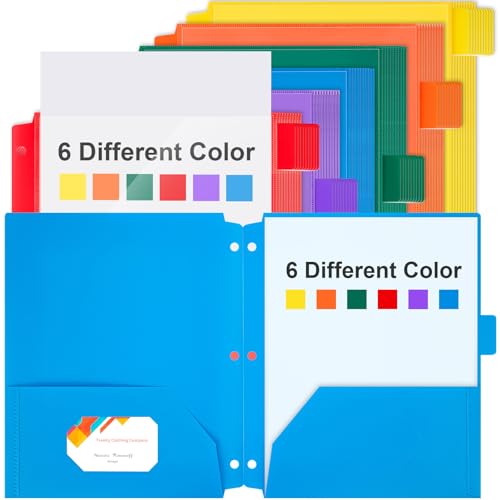 Honoson 60 Stück Ordner mit 2 Fächern und transparenter Vordertasche, 3-fach gelocht, Kunststoff-Ordner für 3-Ringbuch, 1/6 geschnittene Reiter für Büro, Klassenzimmer (helle Farben) von Honoson