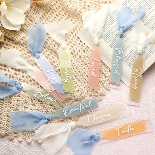 Honoson Christliche Lesezeichen aus Acryl für Frauen, klare Acryl-Bibel-Lesezeichen mit Chiffonband, handgefertigt, Religionstagebuch, Zubehör für Leseliebhaber, Kirchenveranstaltungen, Schulanfang von Honoson