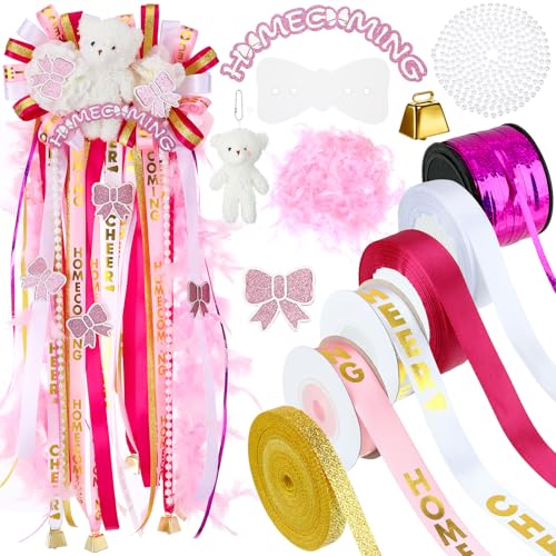 Honoson Homecoming Mum Supplies Set beinhaltet Papierscheiben-Rückseite und Rolle DIY verschiedene Seidenbänder für Heimkehr, Fußballspiel, Tanzgeschenke für Party, König und Königin (Schleife) von Honoson