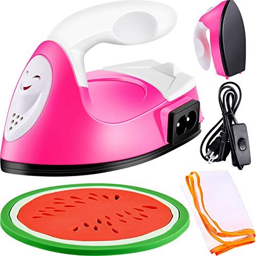 Honoson Mini-Basteleisen, kleine tragbare Wärmepresse, Wärmeübertragungsmaschine mit Netzstoff, Presstuch, Silikon-Pad, Ladestation, Zubehör für T-Shirts, Schuhe, DIY-Tasche (Rosarot) von Honoson