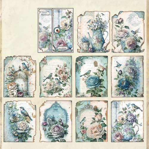 30 Stück Vintage-Scrapbooking-Papier, ideal für Tagebücher und kreative Bastelprojekte (3 Vogelblumen) von Honseadek