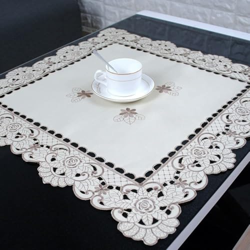 Weiße bestickte Spitzentischdecke, quadratisch, rechteckig, rund, oval, Satin-Tischdecke für Hochzeit, Party, Esszimmer, Heimdekoration, mehrere Größen Weiße bestickte Spitzentischdecke, quadratisch, rechteckig, rund, oval, Satin-Tischdecke für Hochzeit, Party, Esszimmer, Heimdekoration, mehrere Größen von Honseadek