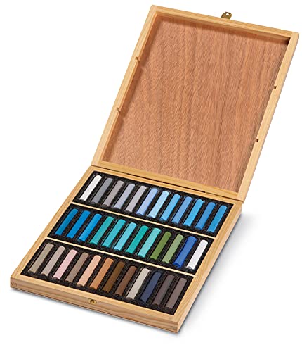 Blockx Künstler-Pastellkreiden, Set "Marine" mit 36 brillanten Farbtönen im Holzkasten, von Hand gefertigt mit reinen Pigmenten, leuchtende Farben mit hoher Deckkraft von Honsell