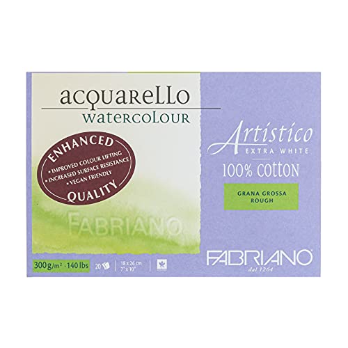 Fabriano Artistico Acquarello Watercolour, extra weiß, Grobkorn, 18 x 26 cm, 20 Blatt 300 g/m², hochwertiger Künstler-Aquarellkarton, Block 4-seitig geleimt, vegan Fabriano Artistico Acquarello Watercolour, extra weiß, Grobkorn, 18 x 26 cm, 20 Blatt 300 g/m², hochwertiger Künstler-Aquarellkarton, Block 4-seitig geleimt, vegan von Honsell