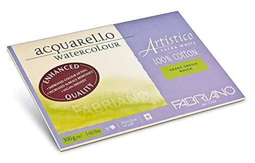 Fabriano Artistico Acquarello Watercolour, extra weiß, Grobkorn, 35,5 x 51 cm, 15 Blatt 300 g/m², hochwertiger Künstler-Aquarellkarton, Block 4-seitig geleimt, vegan von Honsell