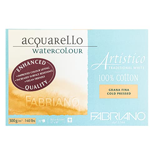 Fabriano Artistico Acquarello Watercolour, naturweiß, Feinkorn cold pressed, 30,5 x 45,5 cm, 20 Blatt 300 g/m², hochwertiger Künstler-Aquarellkarton, Block 4-seitig geleimt, vegan Fabriano Artistico Acquarello Watercolour, naturweiß, Feinkorn cold pressed, 30,5 x 45,5 cm, 20 Blatt 300 g/m², hochwertiger Künstler-Aquarellkarton, Block 4-seitig geleimt, vegan von Honsell