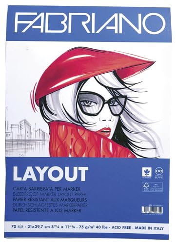 Fabriano Layout Block, 21 x 29,7 cm, 75 g/m², 70 Blatt, säurefrei, durchschlagfest, glatte Oberfläche, ideal für Skizzen, Zeichnungen und Kalligraphie Fabriano Layout Block, 21 x 29,7 cm, 75 g/m², 70 Blatt, säurefrei, durchschlagfest, glatte Oberfläche, ideal für Skizzen, Zeichnungen und Kalligraphie von Honsell