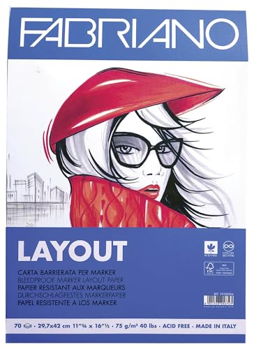 Fabriano Layout Block, 29,7 x 42 cm, 75 g/m², 70 Blatt, säurefrei, durchschlagfest, glatte Oberfläche, ideal für Skizzen, Zeichnungen und Kalligraphie Fabriano Layout Block, 29,7 x 42 cm, 75 g/m², 70 Blatt, säurefrei, durchschlagfest, glatte Oberfläche, ideal für Skizzen, Zeichnungen und Kalligraphie von Honsell