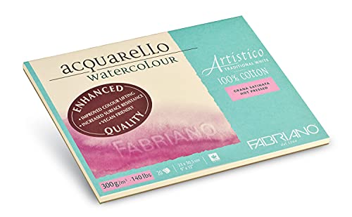 Fabriano Artistico Acquarello Watercolour, naturweiß, satiniert hot pressed, 23 x 30,5 cm, 20 Blatt 300 g/m², hochwertiger Künstler-Aquarellkarton, Block 4-seitig geleimt, vegan von Honsell