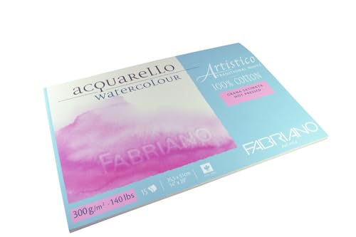 Honsell 19003551 Fabriano Artistico Acquarello Watercolour, naturweiß, satiniert hot pressed, 35,5 x 51 cm, 15 Blatt 300 g/m², hochwertiger Künstler-Aquarellkarton, Block 4-seitig geleimt, weiß von Honsell