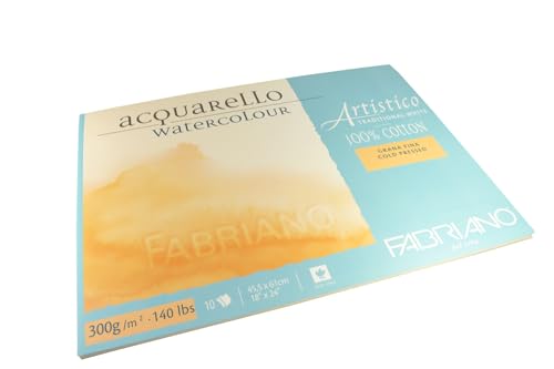 Fabriano Artistico Acquarello Watercolour, naturweiß, Feinkorn cold pressed, 45,5 x 61 cm, 10 Blatt 300 g/m², hochwertiger Künstler-Aquarellkarton, Block 4-seitig geleimt, vegan von Honsell