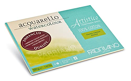 Fabriano Artistico Acquarello Watercolour, naturweiß, Grobkorn, 35,5 x 51 cm, 15 Blatt 300 g/m², hochwertiger Künstler-Aquarellkarton, Block 4-seitig geleimt, vegan von Honsell