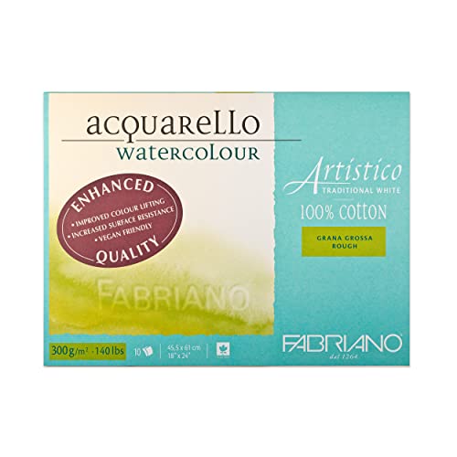 Fabriano Artistico Acquarello Watercolour, naturweiß, Grobkorn, 45,5 x 61 cm, 10 Blatt 300 g/m², hochwertiger Künstler-Aquarellkarton, Block 4-seitig geleimt, vegan von Honsell