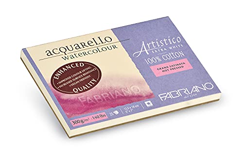 Fabriano Artistico Acquarello Watercolour, extra weiß, satiniert hot pressed, 12,5 x 18 cm, 25 Blatt 300 g/m², hochwertiger Künstler-Aquarellkarton, Block 4-seitig geleimt, vegan von Honsell