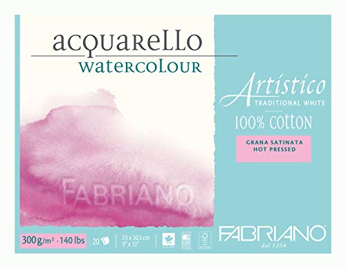 Honsell 30002330 - Fabriano Artistico Acquarello Watercolour, hochwertiger Künstler - Aquarellkarton, naturweiß, Satiniert hot pressed, ca. 23 x 30,5 cm, 20 Blatt 300 g/m² von Fabriano