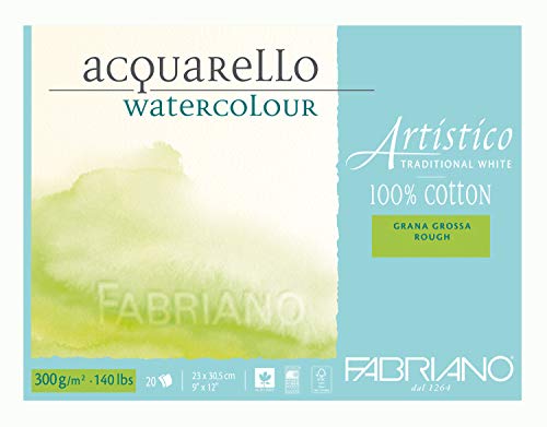 Honsell 30022330 - Fabriano Artistico Acquarello Watercolour, hochwertiger Künstler - Aquarellkarton, naturweiß, Grobkorn, ca. 23 x 30,5 cm, 20 Blatt 300 g/m² von Fabriano