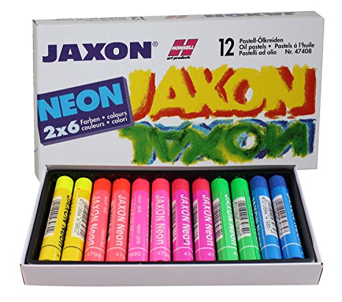 Honsell 47408 - Jaxon Ölpastellkreide, 12er Set, 2 x 6 Neon-Farben im Kartonetui, brillante, lichtechte Farben, für Künstler, Hobbymaler, Kinder, Schule, Kunstunterricht, frei von Schadstoffen von Honsell