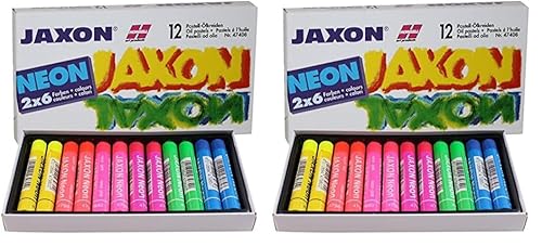 Honsell 47408 - Jaxon Ölpastellkreide, 12er Set, 2 x 6 Neon-Farben im Kartonetui, brillante, lichtechte Farben, für Künstler, Hobbymaler, Kinder, Schule, Kunstunterricht, frei von Schadstoffen Honsell 47408 - Jaxon Ölpastellkreide, 12er Set, 2 x 6 Neon-Farben im Kartonetui, brillante, lichtechte Farben, für Künstler, Hobbymaler, Kinder, Schule, Kunstunterricht, frei von Schadstoffen von Honsell