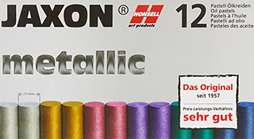 Honsell 47410 - Jaxon Ölpastellkreide, 12er Set, 2 x 6 Metallic-Farben im Kartonetui, brillante, lichtechte Farben, für Künstler, Hobbymaler, Kinder, Schule, Kunstunterricht, frei von Schadstoffen von Honsell