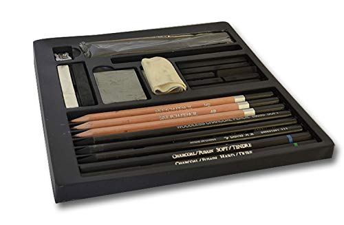 Jaxell Zeichenkohle Set, 24 teilig, ideale Grundausstattung für Künstler, Kunststudenten und Anfänger von Honsell