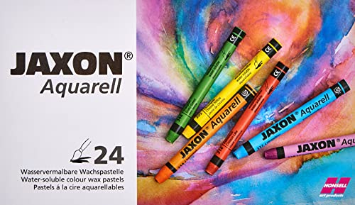 Honsell 49424 - Jaxon Aquarell Wachspastellkreide, wasservermalbar, 24er Set im Kartonetui, hohe Farbbrillanz, satter Farbaufstrich, für Künstler, Hobbymaler, Kunstunterricht von Honsell