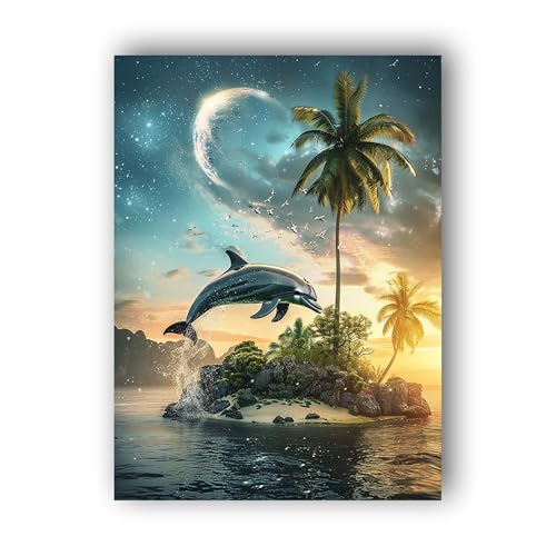 Hoobee 5D DIY Diamond Painting Delphin, Diamond Painting Bilder Tier, Diamond Painting Erwachsene, Vollbohrer Stickerei Kreuzstich Kunst Handwerk für Zuhause Wanddekoration 30x40cm-14 von Hoobee