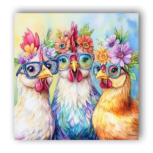 Hoobee 5D DIY Diamond Painting Huhn, Diamond Painting Bilder Hahn Tier, Vollbohrer Stickerei Kreuzstich Kunst Handwerk für Zuhause Wanddekoration 35x35cm-94 von Hoobee