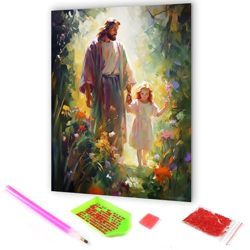 Hoobee 5D DIY Diamond Painting Jesus, Diamond Painting Bilder Religion, Vollbohrer Stickerei Kreuzstich Kunst Handwerk für Zuhause Wanddekoration 30x40cm-35 von Hoobee