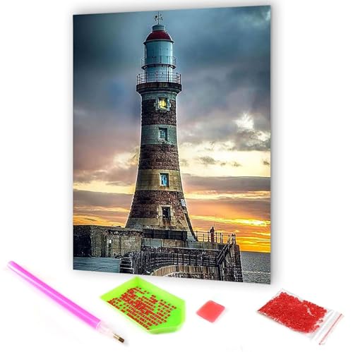 Hoobee 5D DIY Diamond Painting Leuchtturm, Diamond Painting Bilder Landschaft, Diamond Painting Erwachsene, Vollbohrer Stickerei Kreuzstich Kunst Handwerk für Zuhause Wanddekoration 30x40cm-32 von Hoobee