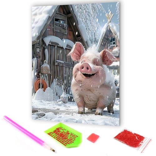 Hoobee 5D DIY Diamond Painting Schwein, Diamond Painting Bilder Tier, Vollbohrer Stickerei Kreuzstich Kunst Handwerk für Zuhause Wanddekoration 30x40cm-34 von Hoobee