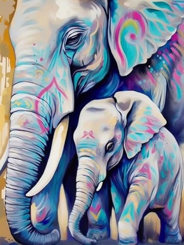 Hoobee 5D Diamond Painting Elefant, Diamond Painting Bilder Tier, Diamond Painting Erwachsene, Vollbohrer Stickerei Kreuzstich Kunst Handwerk für Zuhause Wanddekoration (30×40 cm) von Hoobee