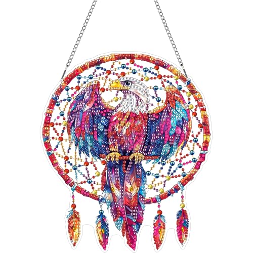 Hoobee Adler Diamond Painting Anhänger, Tier Diamond Painting Fensterbilder, 5D Diamant Painting mit Kette, Wandbehang Kits-Für Zuhause Wanddekoration Und Eingang Dekoration 20x20cm(Adler) von Hoobee