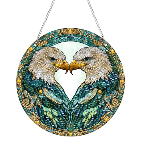 Hoobee Adler Diamond Painting Anhänger, Tier Diamond Painting Fensterbilder, 5D Diamant Painting mit Kette, Wandbehang Kits-Für Zuhause Wanddekoration Und Eingang Dekoration 20x20cm(Adler) von Hoobee