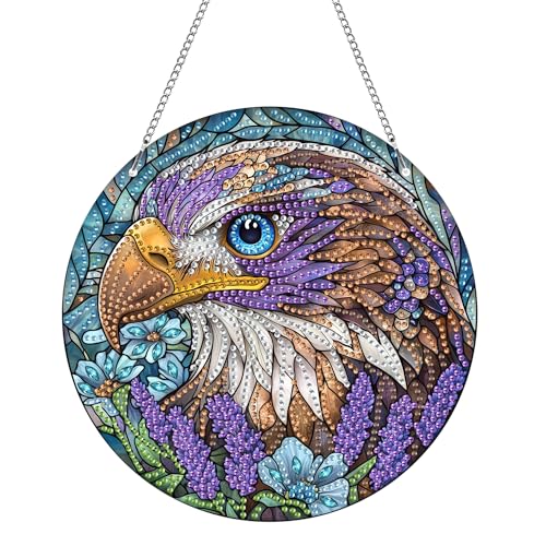 Hoobee Adler Diamond Painting Anhänger, Tier Diamond Painting Fensterbilder, 5D Diamant Painting mit Kette, Wandbehang Kits-Für Zuhause Wanddekoration Und Eingang Dekoration 20x20cm(Adler) von Hoobee