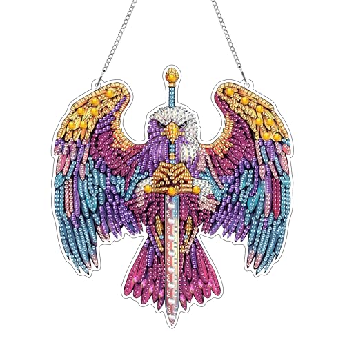 Hoobee Adler Diamond Painting Anhänger, Tier Diamond Painting Fensterbilder, 5D Diamant Painting mit Kette, Wandbehang Kits-Für Zuhause Wanddekoration Und Eingang Dekoration 20x20cm(Adler) von Hoobee