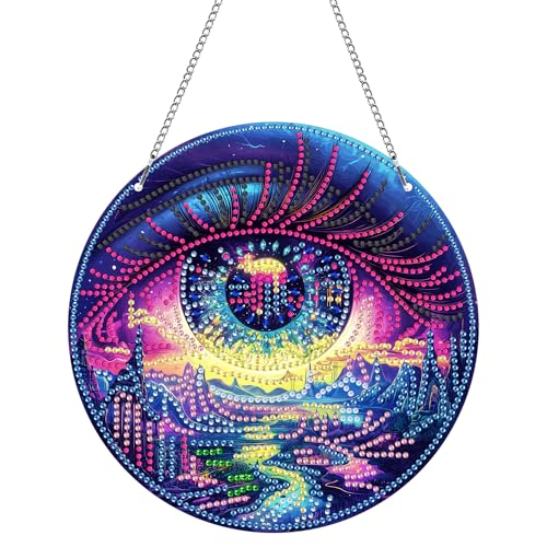 Hoobee Auge Diamond Painting Anhänger, Landschaft Diamond Painting Fensterbilder, 5D Diamant Painting mit Kette, Wandbehang Kits-Für Zuhause Wanddekoration Und Eingang Dekoration 20x20cm(Auge) von Hoobee