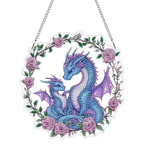 Hoobee Drachen Diamond Painting Anhänger, Tier Diamond Painting Fensterbilder, 5D Diamant Painting mit Kette, Wandbehang Kits-Für Zuhause Wanddekoration Und Eingang Dekoration 20x20cm(Drachen) von Hoobee