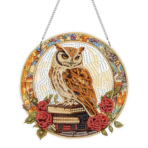 Hoobee Eule Diamond Painting Anhänger, Tier Diamond Painting Fensterbilder, 5D Diamant Painting mit Kette, Wandbehang Kits-Für Zuhause Wanddekoration Und Eingang Dekoration 20x20cm(Eule) von Hoobee
