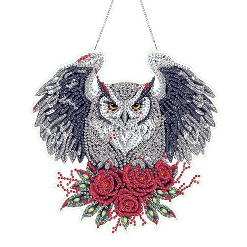 Hoobee Eule Diamond Painting Anhänger, Tier Diamond Painting Fensterbilder, 5D Diamant Painting mit Kette, Wandbehang Kits-Für Zuhause Wanddekoration Und Eingang Dekoration 20x20cm(Eule) von Hoobee